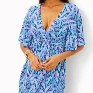 Lilly Pulitzer Minka Skirted Romper Dress Barton Blue Star Gazing Size L